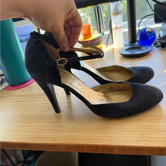 J. Crew Navy Ruffle Heels - Picture 1 of 7